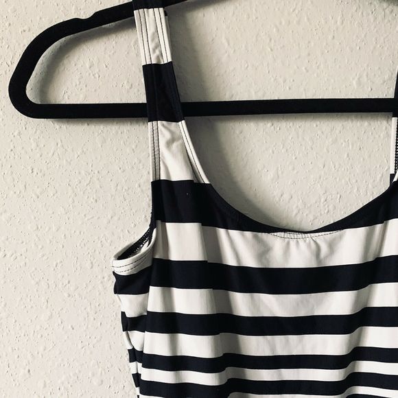 DKNY Black & White Striped One Piece Bathing Suit - Picture 2 of 4